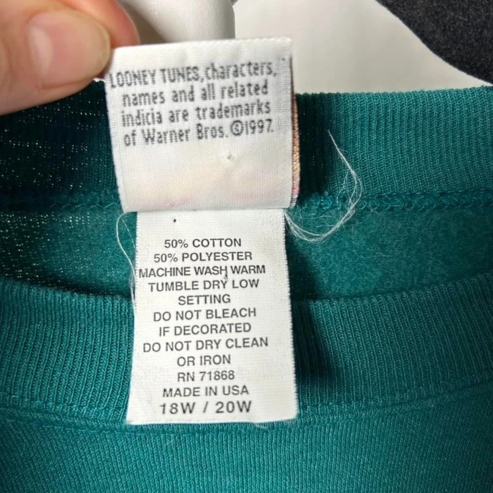 Vtg 90s Looney Tunes Tweety Bird Back Off Sweatshirt‎ Green 1997 XXL - Picture 4 of 4